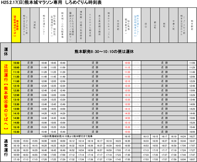 熊本城周遊バス しろめぐりん時刻表